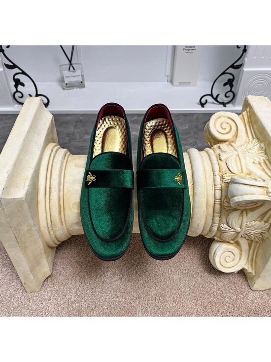 Men\'s Green3 Velvet Penny Loafers Metal Buckle Slip On Luxury Suede Formal Shoes main image 5